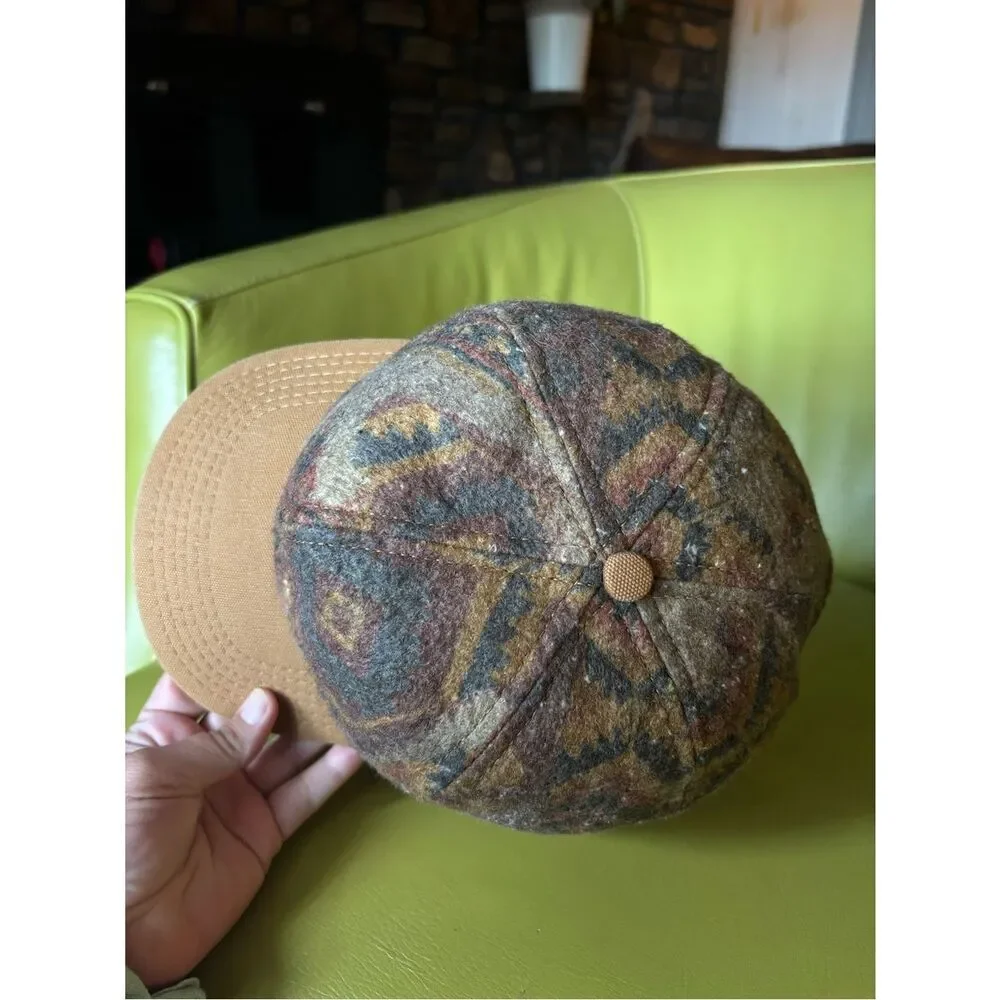 Vintage Carhartt Aztec Wool Snapback Hat Brown Duck Canvas Brim USA Made